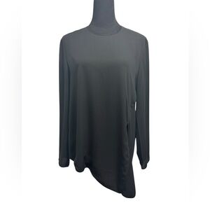 Aritzia Babaton Asymmetrical Split Long Sleeve Blouse Black